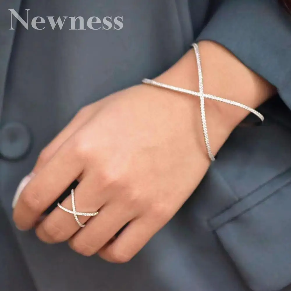 

Newness Luxury Exaggeration Line Cubic Zirconia Copper Geometry Party Wedding Saudi Arabic Dubai BANGLE RING Set