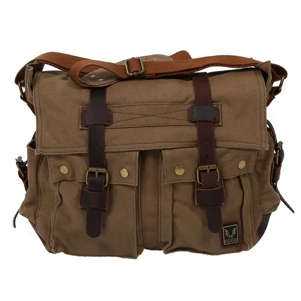 Army Green FGGS MUCHUAN, Мужская винтажная холщовая кожаная школьная сумка на плечо, сумка-мессенджер, сумка через плечо, ранец - Цвет: Army Green
