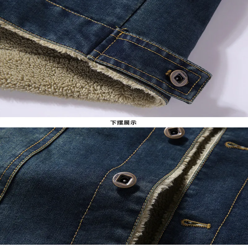 

Mens 2019 Fleece Denim Jacket Winter Casual Warm Bomber Jackets Men Jean Jacket Coat Outwear Male Cowboy Cotton Solid Streetwear