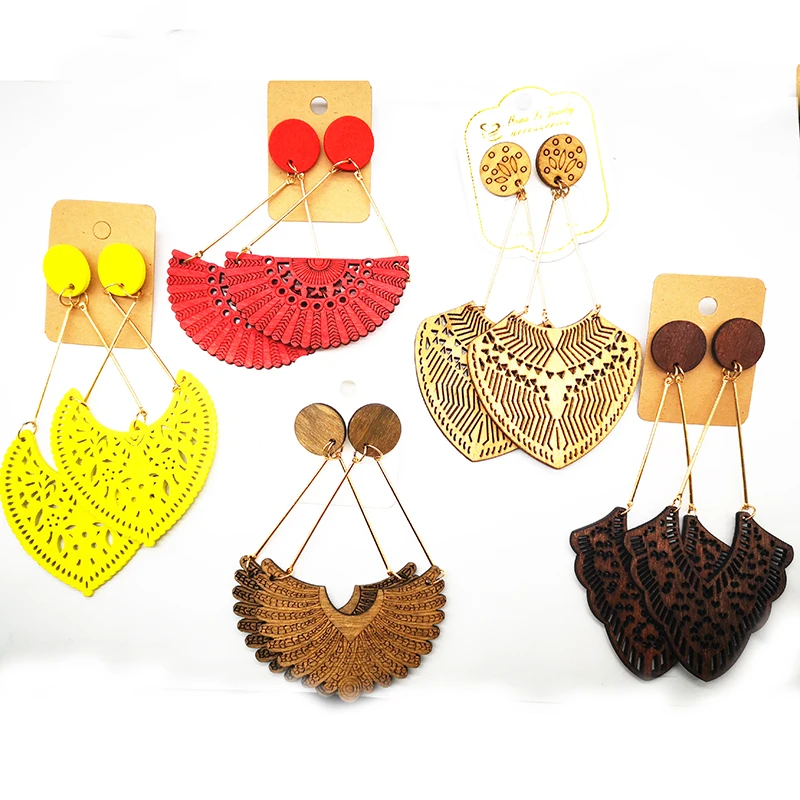 Free Shipping! few stock African drop stud wooden earrings can mixed 5 designs | Украшения и аксессуары