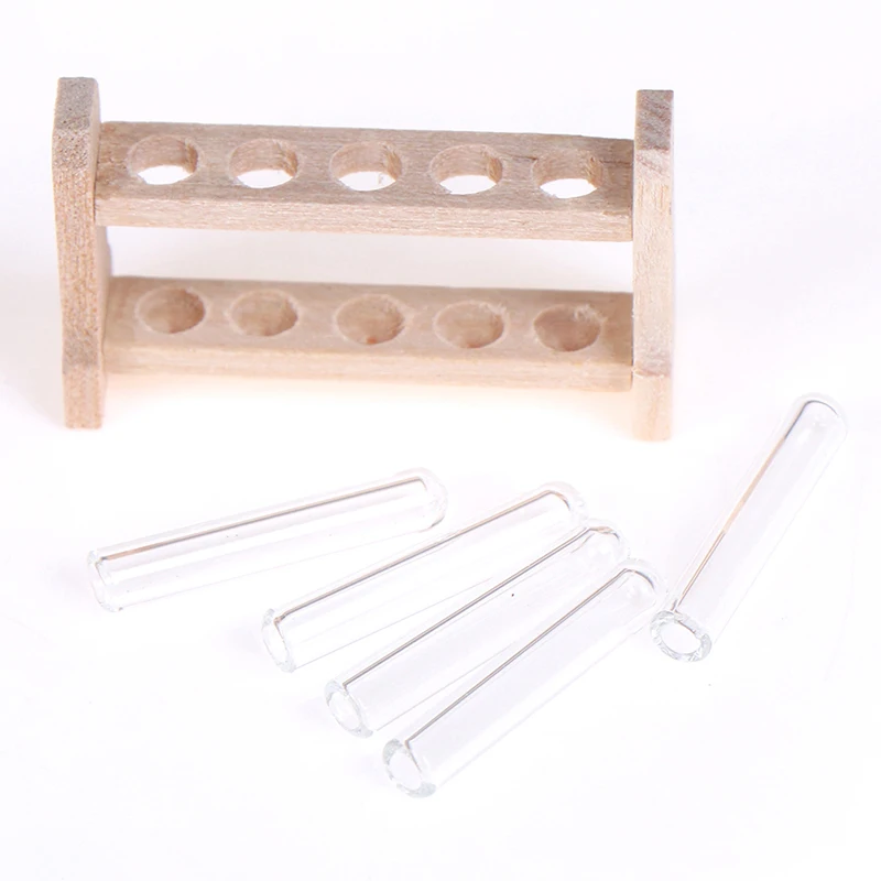 

Новинка 5 шт./компл. лабораторные стеклянные пробирки с деревянной стойкой набор 1:12 миниатюрный аксессуар для украшения кукольного домика