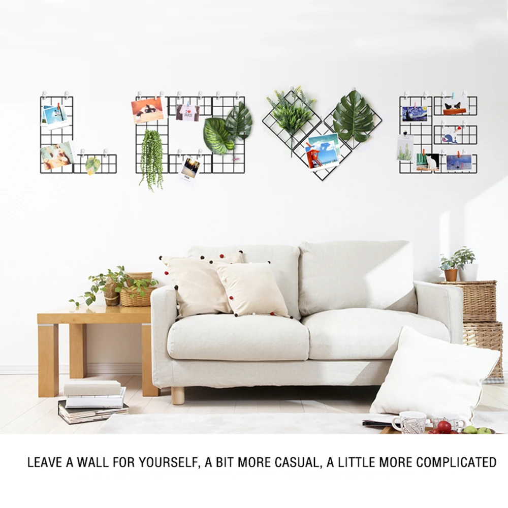 Ins Nordic Home Wall Decoration Iron Grid Decor Photo Frame Postcards DIY Art Display Storage Rack Holder Shelf Organizer | Дом и сад