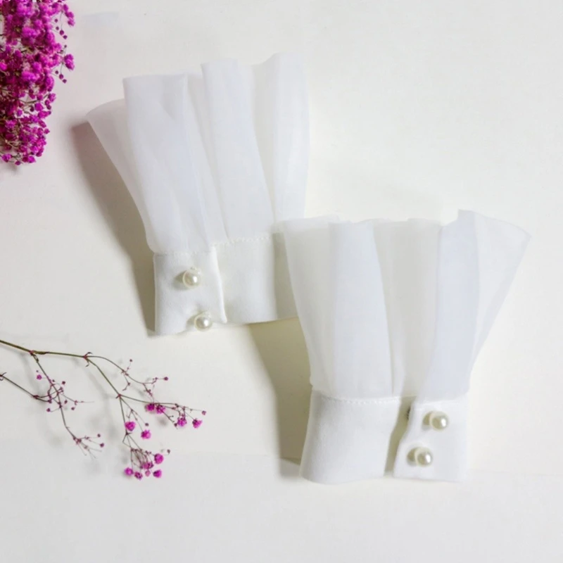 

Lace Detachable Sleeves Girls Pleated False Cuffs Sweater Wrist White Fashion Horn Cuffs Detachable Shirt False Sleeve