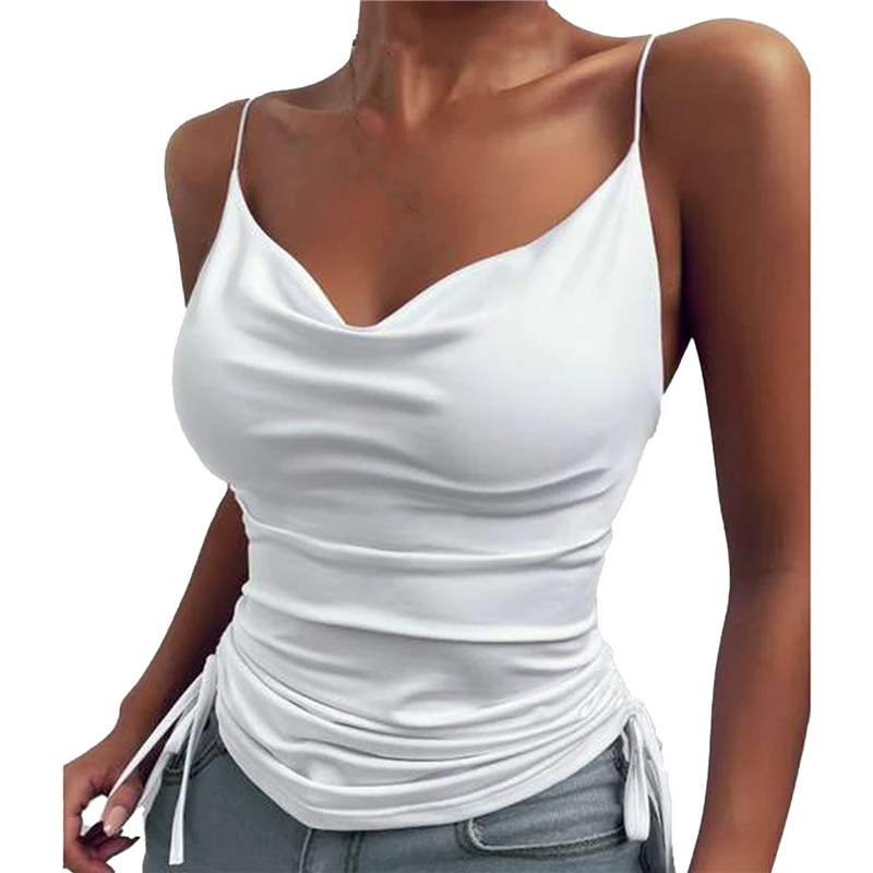 

Summer Camis Tanks Womens Tops Sleeveless The Newest women's Solid Color Drawstring Camisole close-fitting Tanks Lady Vest