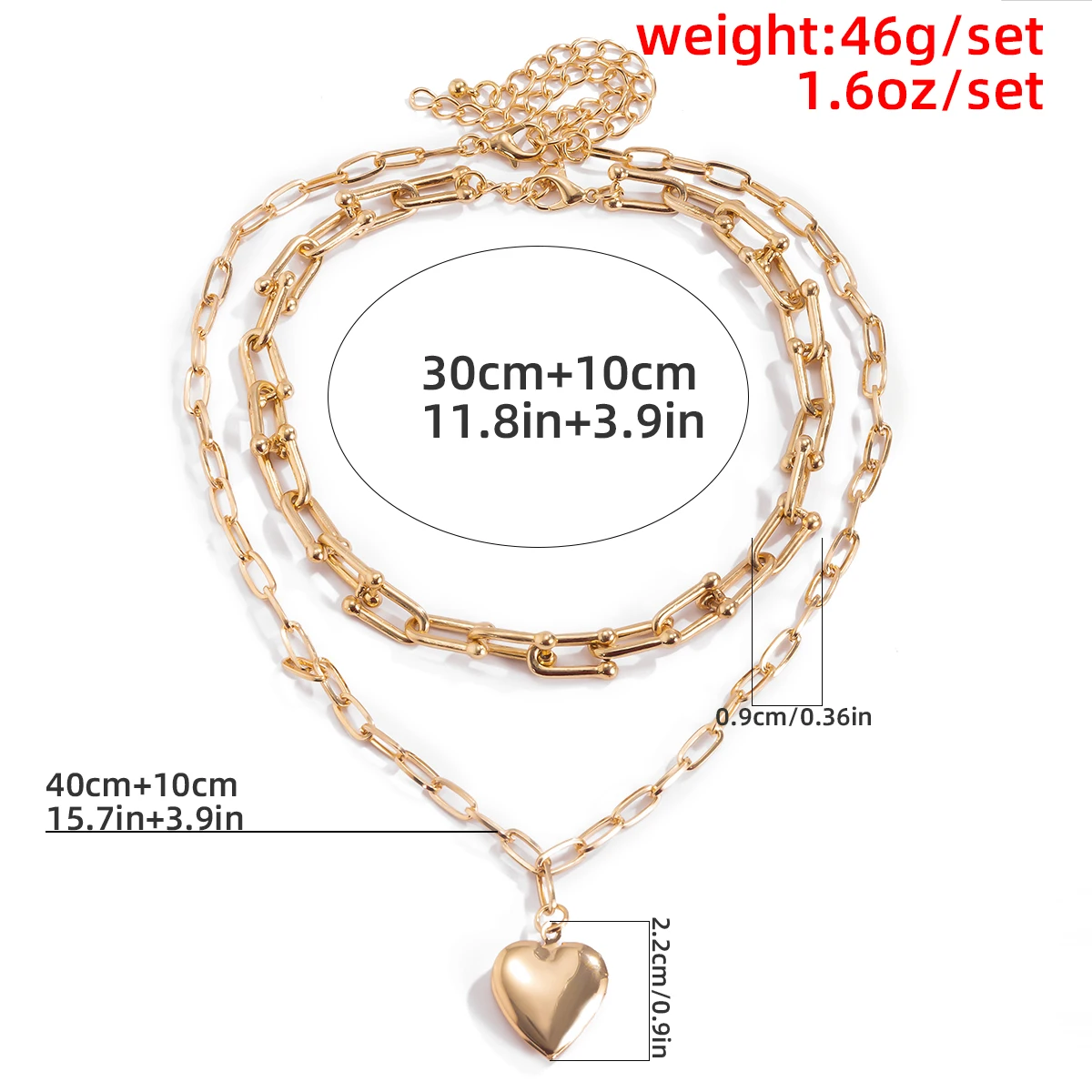 

Punk U Shape Chain Love Heart Pendant Necklace for Women Vintage Aesthetic Layered Neck Chains Kpop Choker Necklace Jewelry 2021