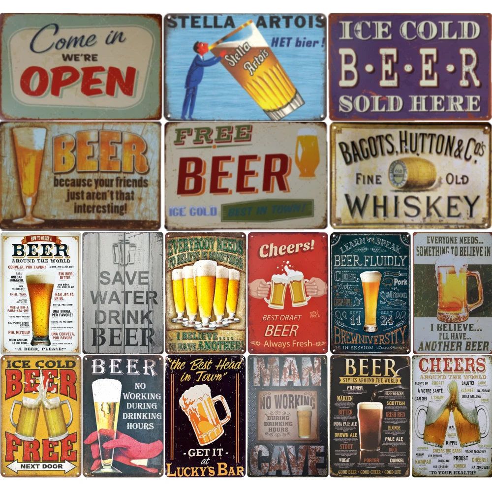 

3Pcs Metal Poster Wines Beer Tin Sign Vintage Bar Pub Wall Decor Home Decoration Metal Sign Iron Painting Plaques Art Posters