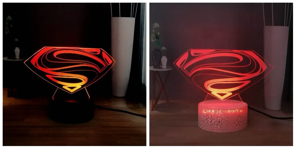 Светодиодный Ночной светильник с логотипом Супермена, символ Marvel, RGB, многоцветная USB, мини-Сенсорная 3D визуальная настольная лампа, вентиляторы фильмов, Подарочная игрушка