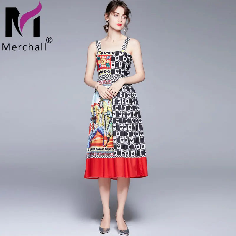

Merchall 2021 New Runway Fashion Summer Sexy Sleeveless Backless Long Dress Woman Spaghetti Strap Plaid Slim Midi Dresses M77016