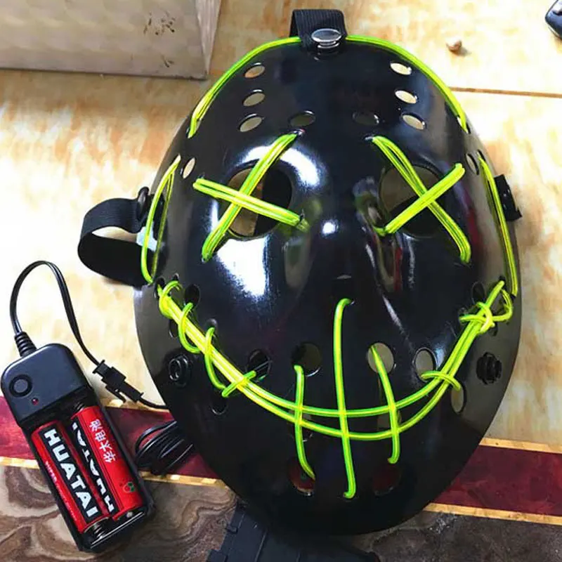 Светодиодный светящийся маска для Хэллоуина вечерние неоновые страшные маски