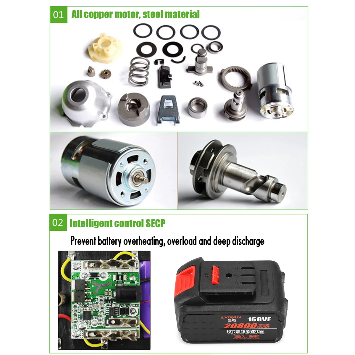 doersupp Electric Impact Wrench Cordless Infinitely Electric Wrench with LED Light Brushless Impact Rechargeable Lithium Battery
