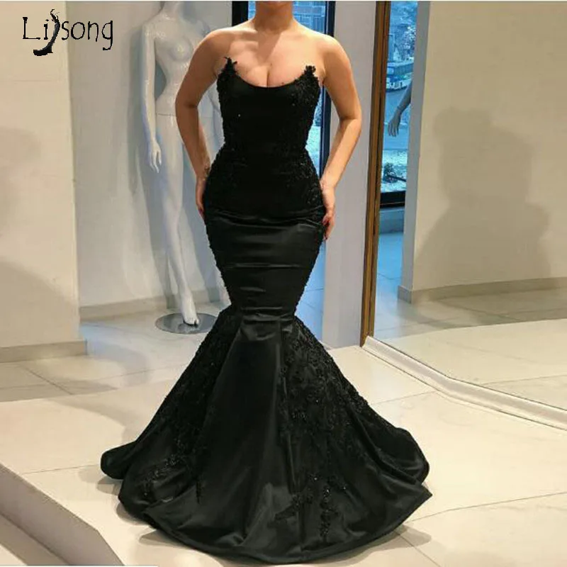 Новые Арабские Вечерние Платья элегантные черные платья для выпускного вечера с