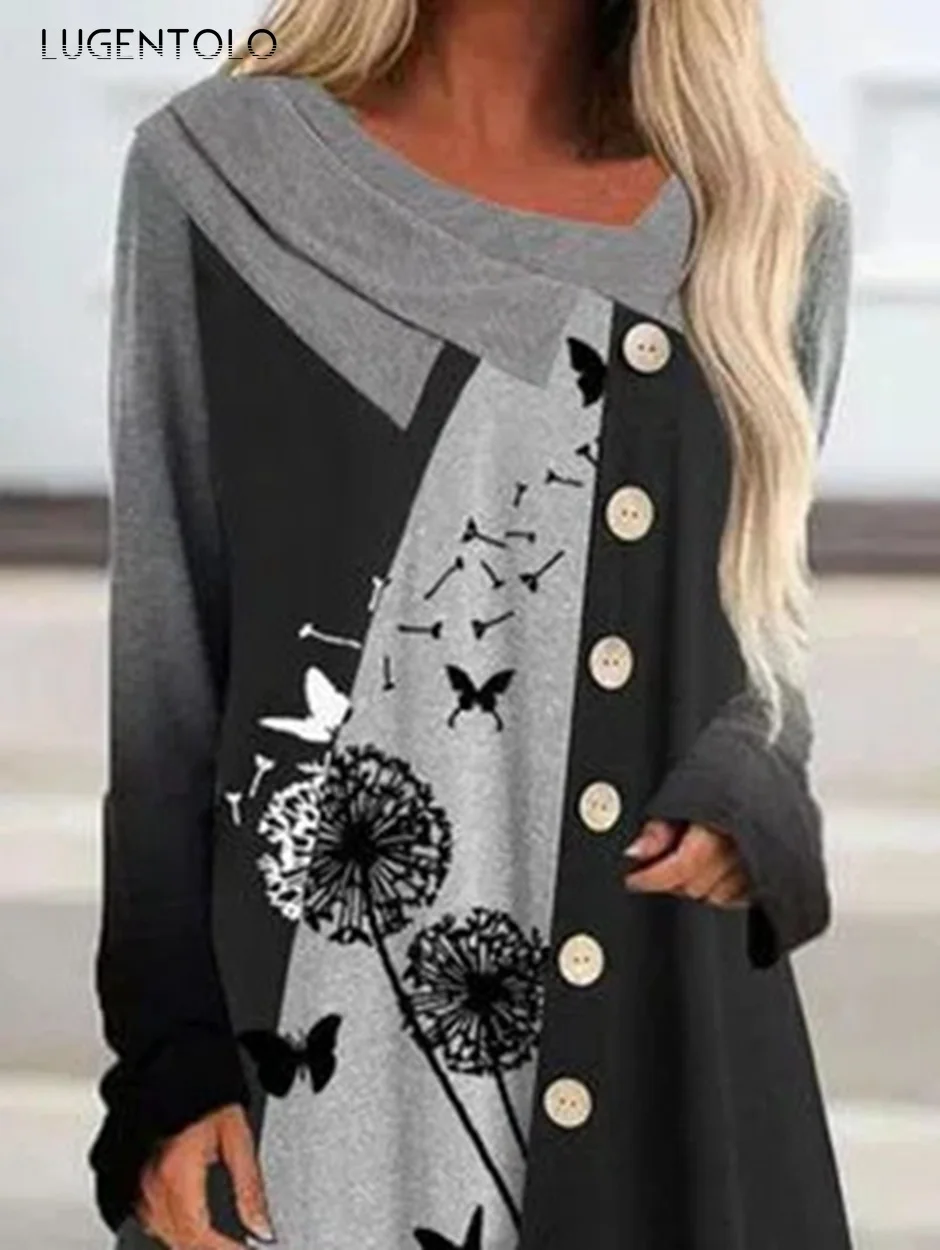 

Lugentolo Loose Sweatshirt Women Long Sleeve Spring Autumn Top Female Casual Print V Neck Thin Street Pullover Sweatshirts