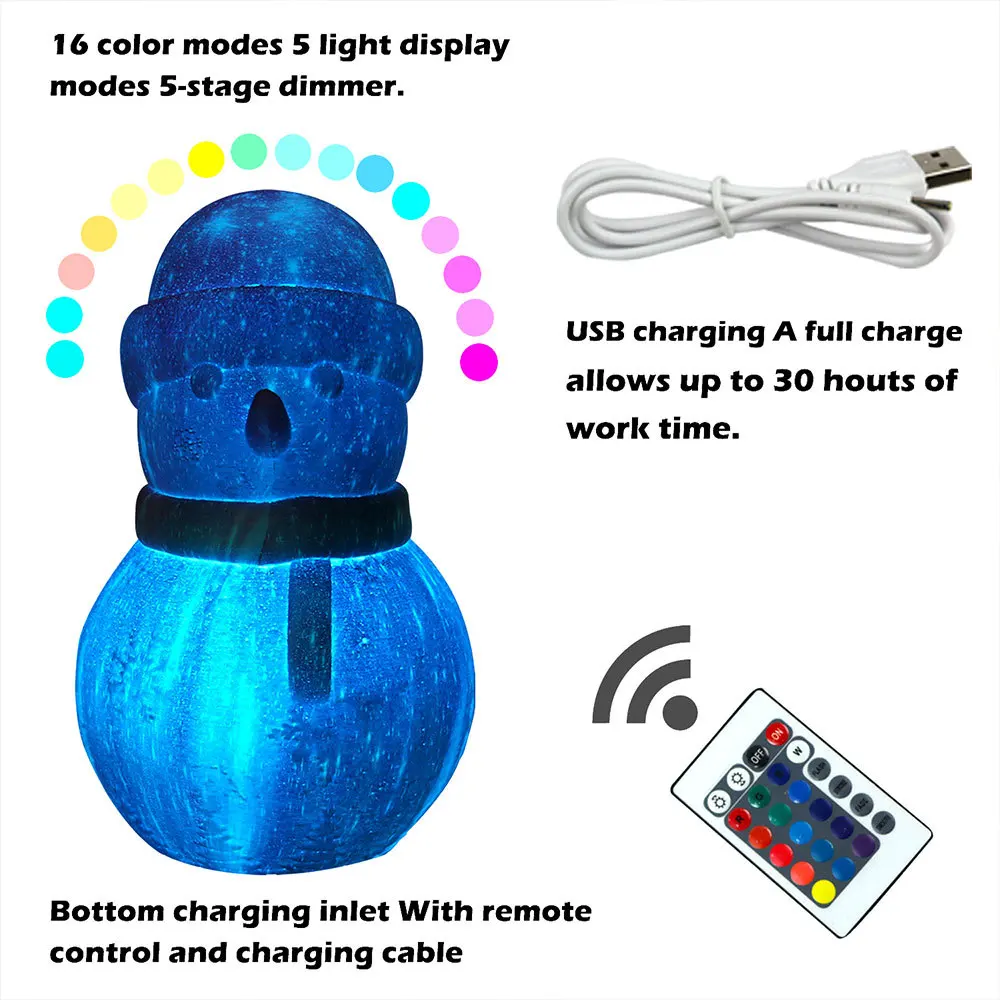 3D Christmas Glowing Snowman LED Light USB Night RGB 16 Colors Flashing Bedroom Table Lamp Decorative | Лампы и освещение