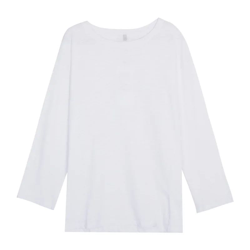 

Solid color hem slit long-sleeved T-shirt women 2020 autumn new casual round neck top one