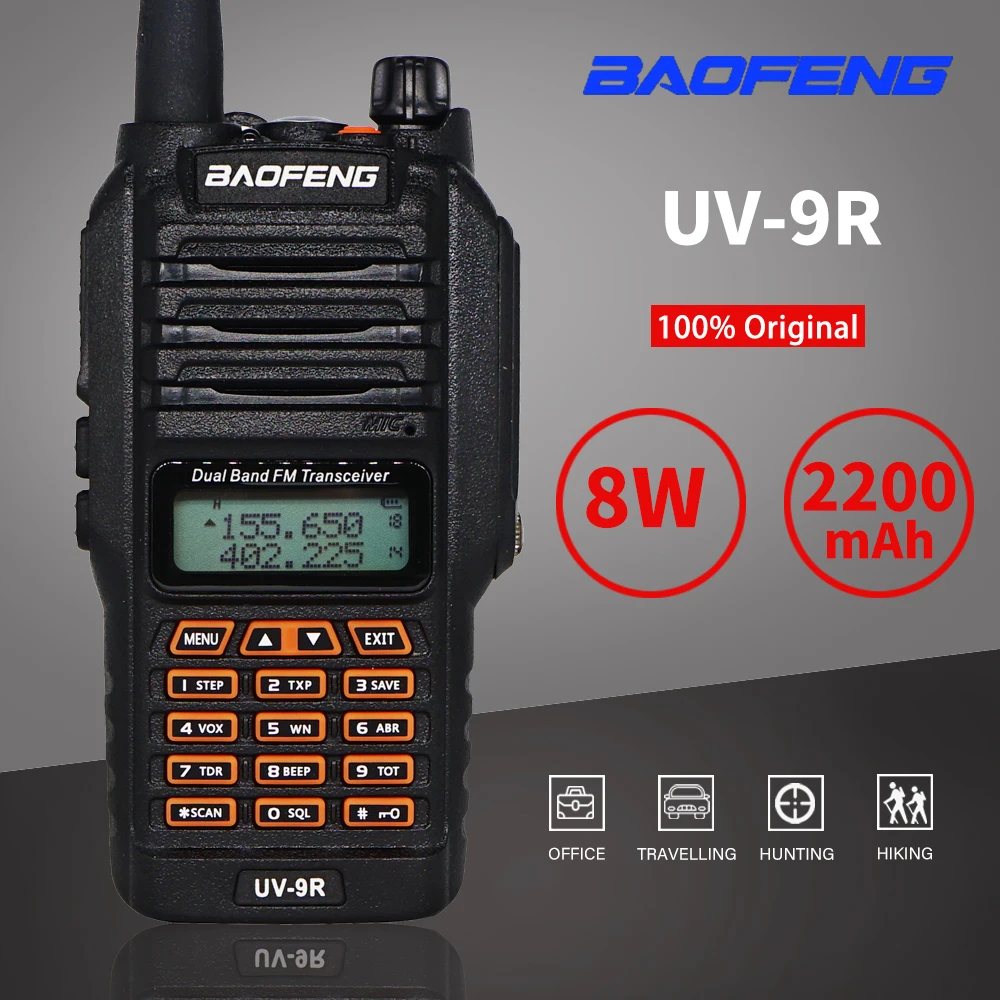 Водонепроницаемый 8 Вт Baofeng uv-9r портативная рация портативная CB Ham радиостанция fm-приемопередатчик двухстороннее радио 10 км UHF VHF telefone UV 9R