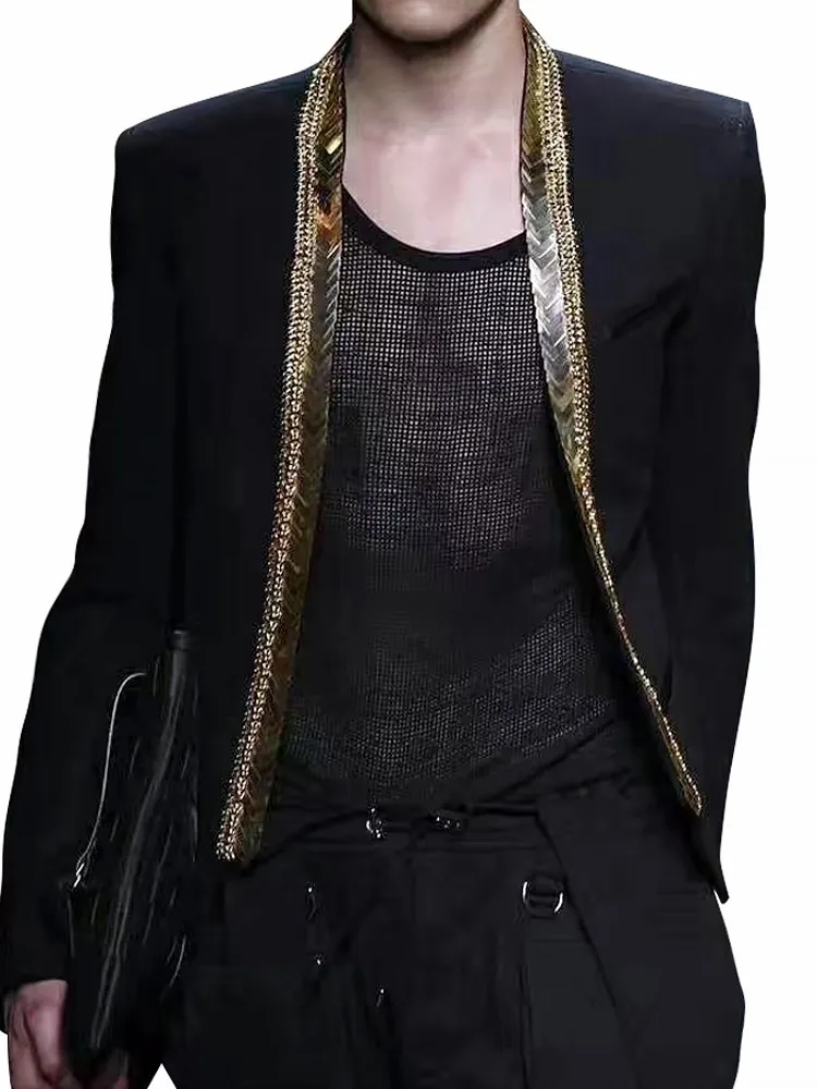 Модные золотые металлический лист объемный Клубные вечерние Блейзер Для мужчин