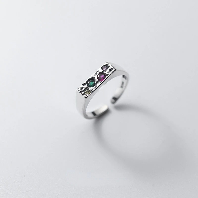 

925 Sterling Silver Temperament Punk Retro Fashion Rings Adjustable Color Zirconia Women Lady Finger Jewelry