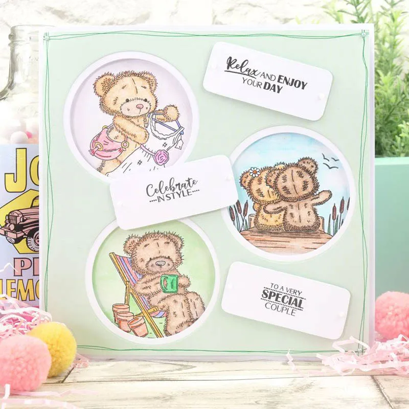 Прозрачные штампы с милыми животными и маленьким медведем для скрапбукинга