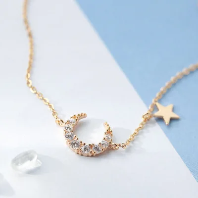 

Sweet Moon Star Charm Bracelet 925 Sterling Silver Micro Cubic Zircon Pendant Bracelet For Women Gifts