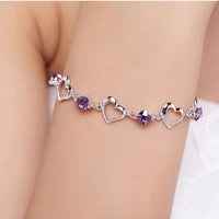 silver color heart purple rhinestone zircon bracelet for women jewelry engagement birthday party gift