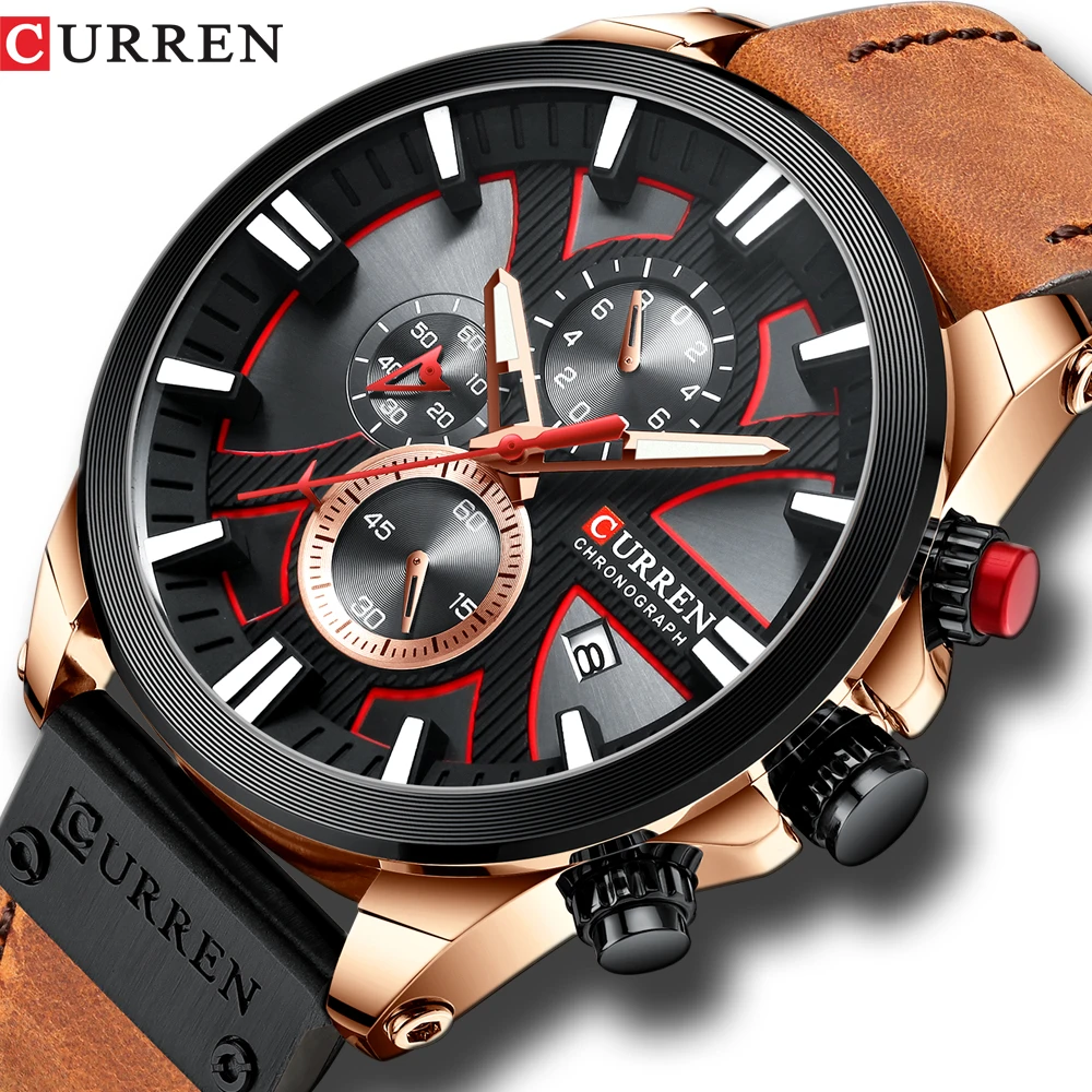 

CURREN Mens Watches Top Brand Luxury Fashion Leather Strap Sport Quartz Watches Outdoor Casual Wristwatch Waterproof Clock
