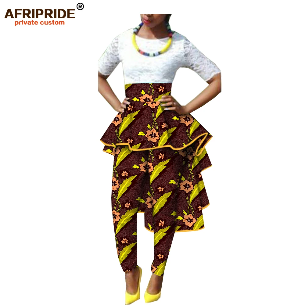 Осенние женские африканские брюки AFRIPRIDE, Индивидуальные Женские повседневные брюки длиной до щиколотки с оборками, батик, хлопок, A722110 - Цвет: 593-10