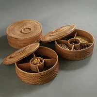 creative home vietnam rattan woven fruit plate multi cell grid with cover bamboo woven dried fruit box living room candy box