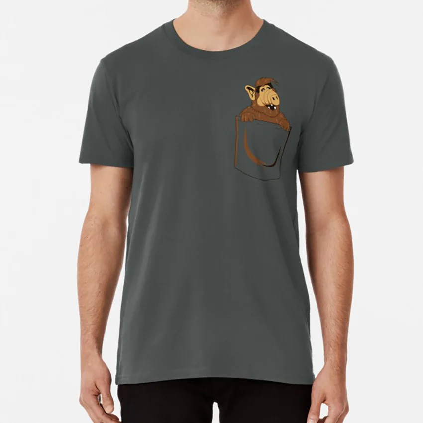 Карманная футболка Alf плюшевый карманный монстр милый симпатичный|Мужские