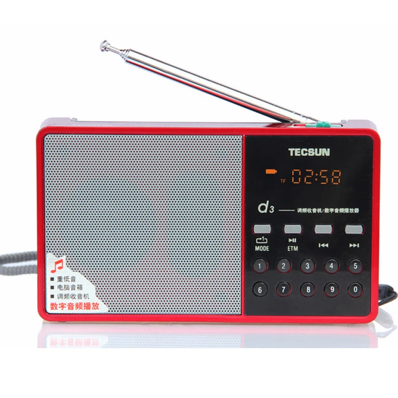 TECSUN D3 радио FM с USB портативный динамик MP3 экраном и перезаряжаемой батареей