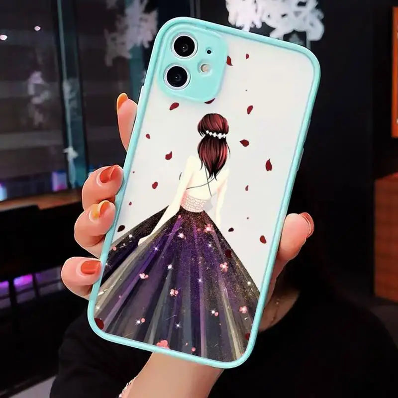

Dress wedding girl Phone Cases Matte Transparent for iPhone 7 8 11 12 s mini pro X XS XR MAX Plus cover funda