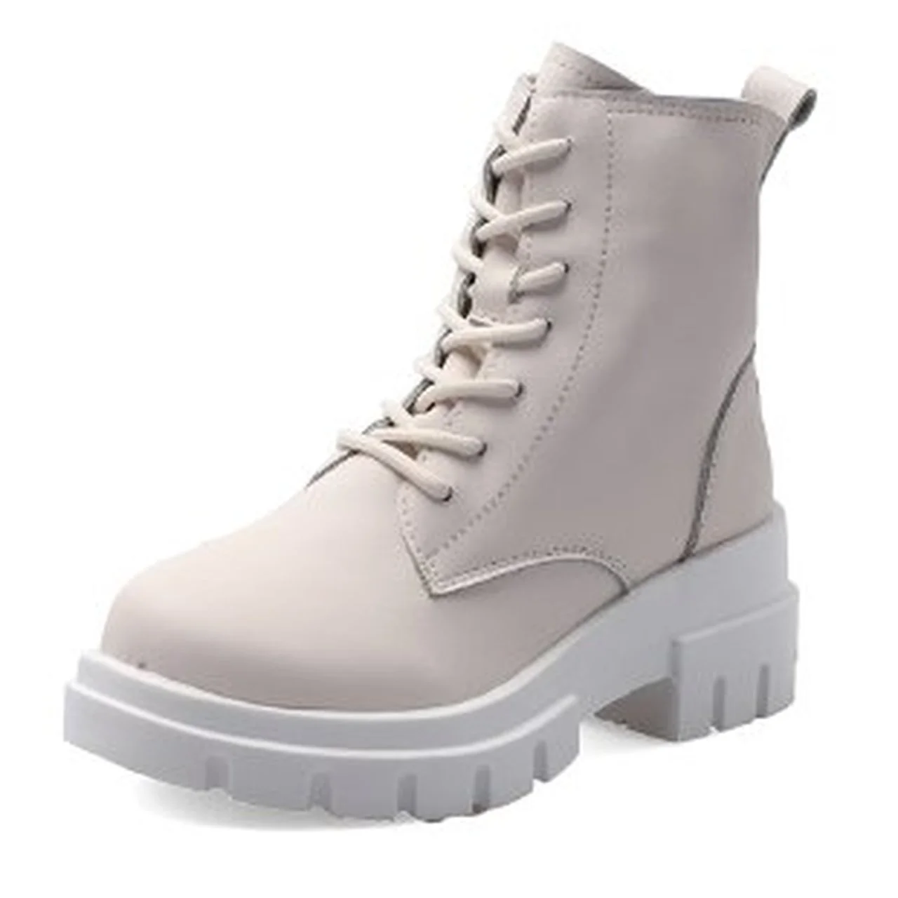 

Black thin Martin boots new round toe front lace-up motorcycle boots thick-heeled snow boots British style women's short boots