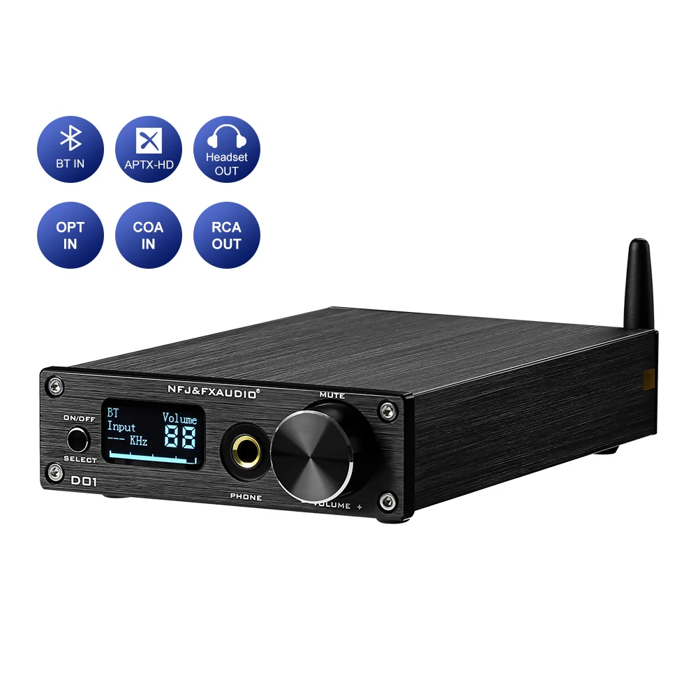 FX Audio D01 Bluetooth 5 0 DAC усилитель для наушников CSR8675 ES9038Q2M 32Bit 768kHz DSD512 XU208 OLED коаксиальный