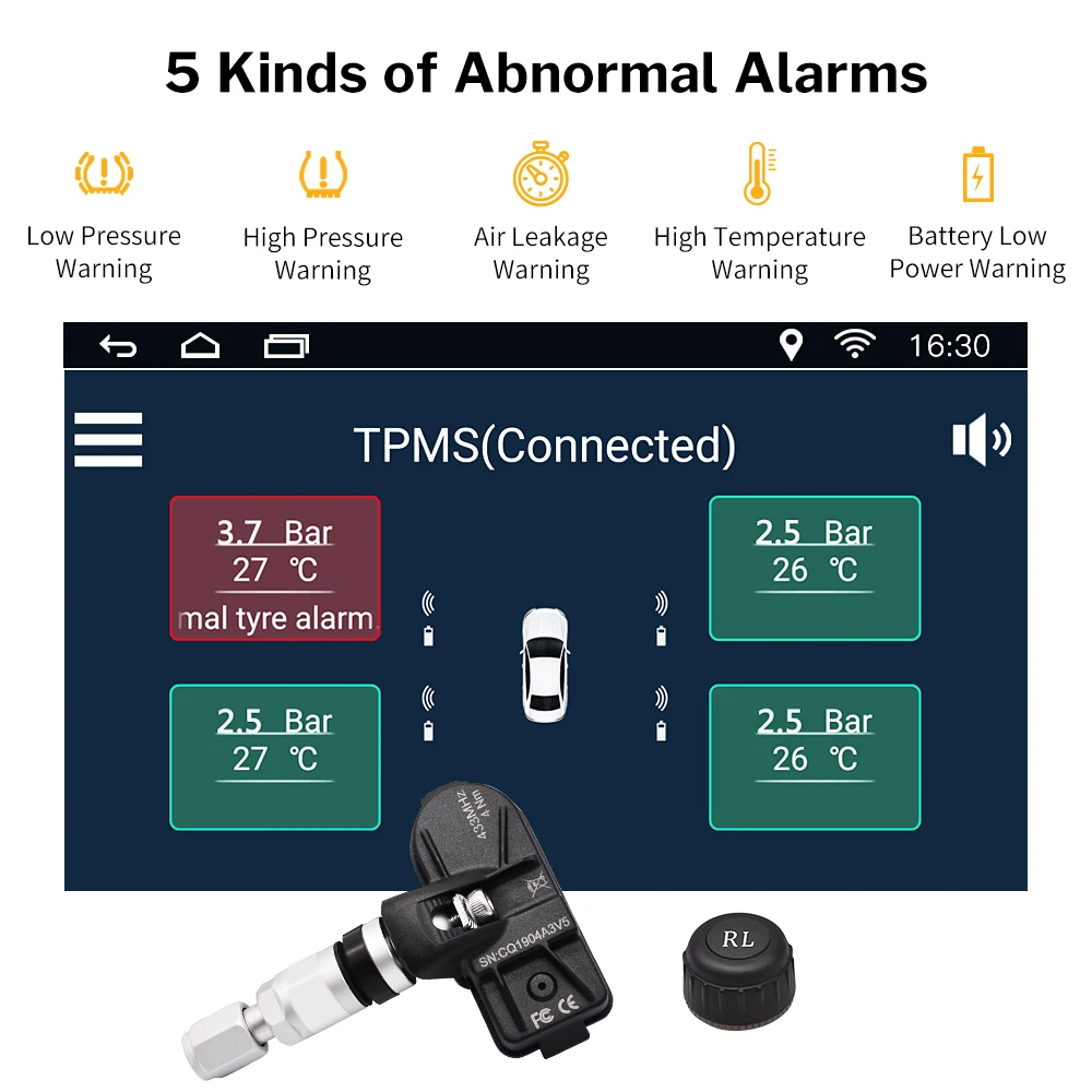 Deelife USB Android TPMS система контроля давления в шинах Дисплей Сигнализация 4 датчика для Автомобильный dvd-плеер Android мультимедийный плеер