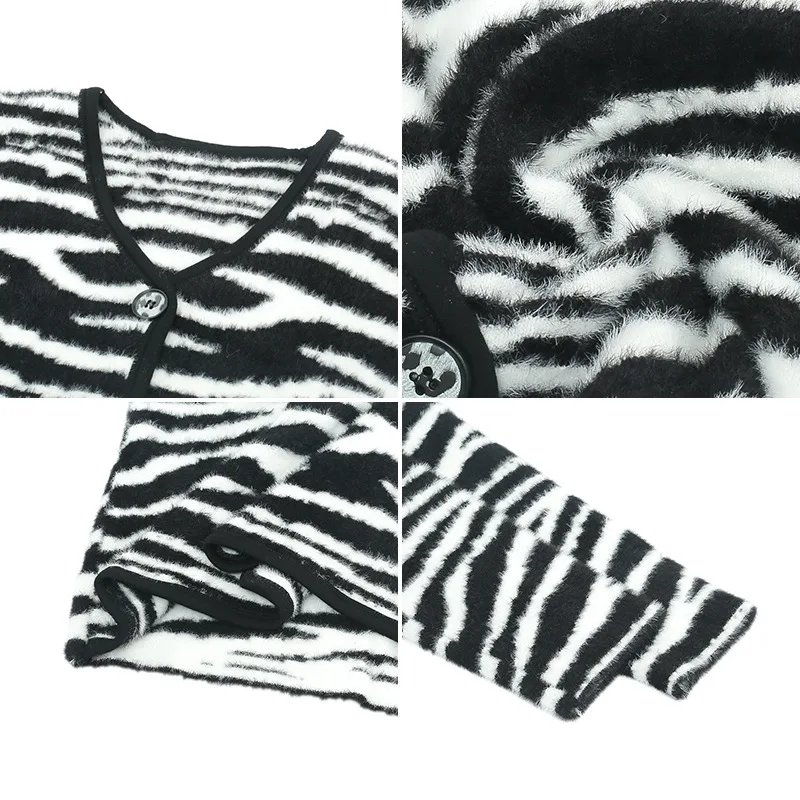 

Retro Leopard Striped Sweaters Women Tops Single Breasted Knitted Cardigans Spring Autumn Knit Sweater Outerwear TA3239