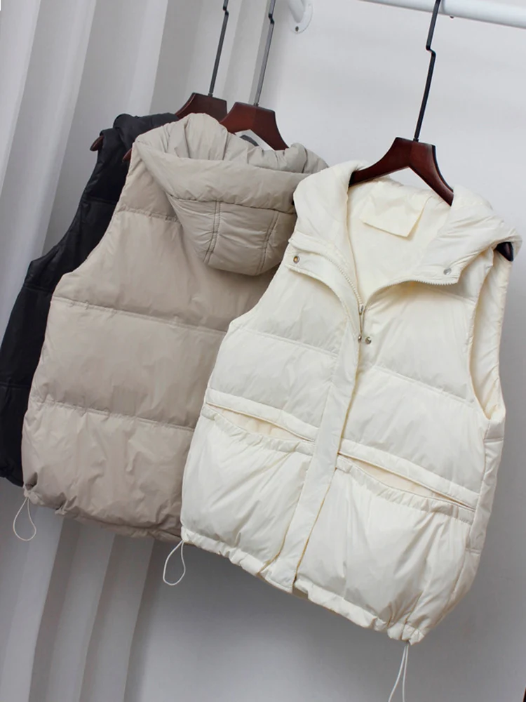 

SEDUTMO Pocket Winter Duck Down Jacket Women Short Warm Hooded Vest Female Oversize Quilted Sleeveless For Spring ED1827