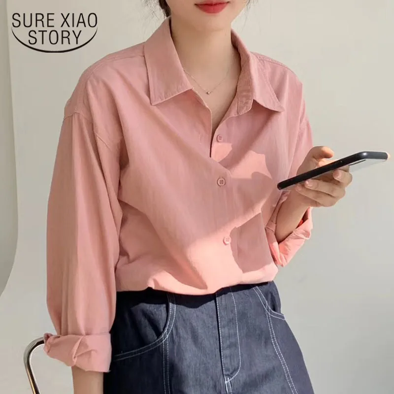 

Early Autumn Korean Style New Solid Color Long Sleeve Women Blouse Long Loose Retro Shirt Lazy Style Shirt Chemisier Femme 10320