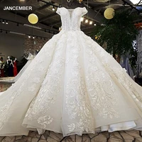 ls74232 weddingdress 2020 ivory and champagne off shoulder sweetheart ball gown lace up wedding dresses with long train
