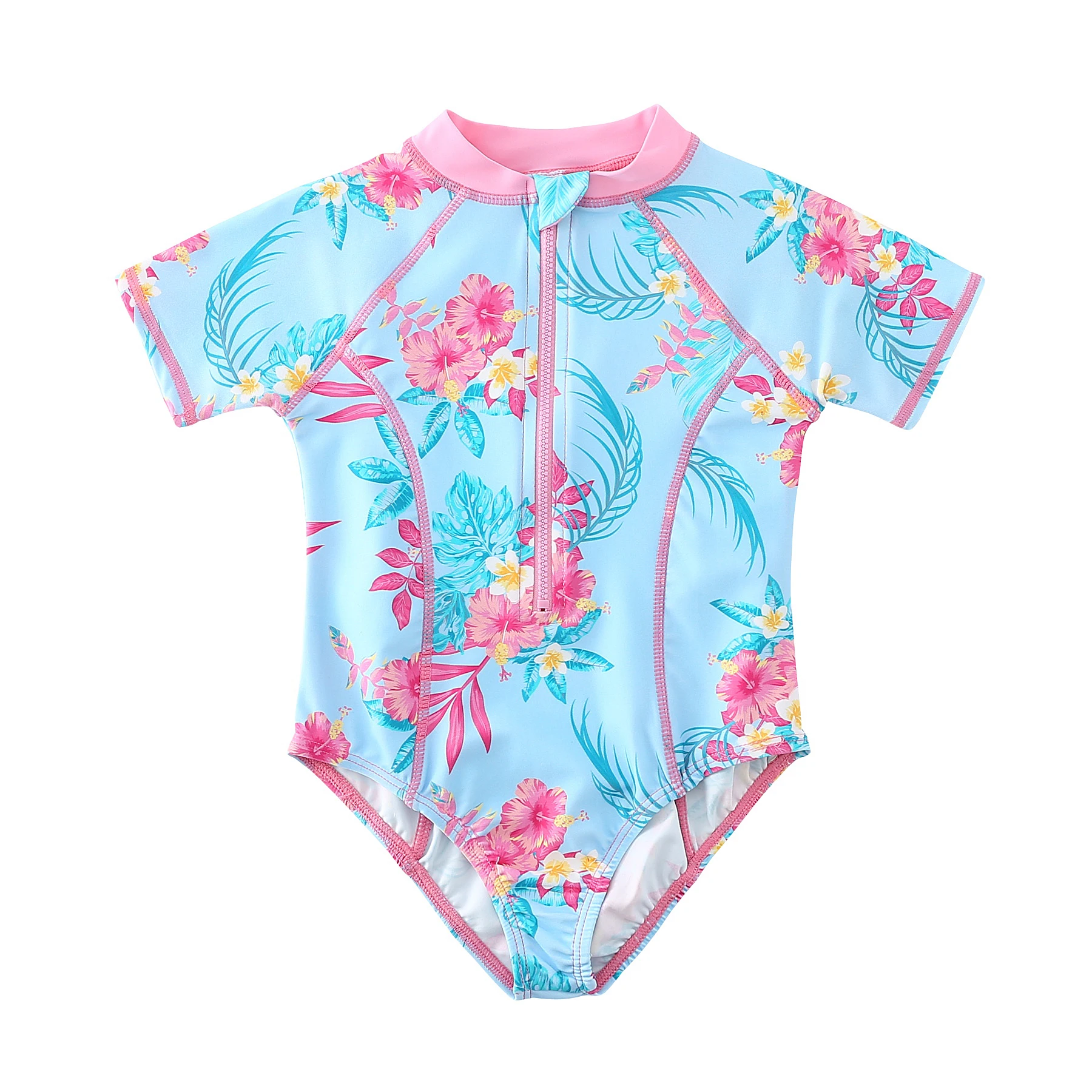 Wishere One-piece Swimsuit Printed Bikini Cute Baby Girls' Swimwear Short Sleeves Infant Swimming Suit UPF50+ Sunsuit For Kids