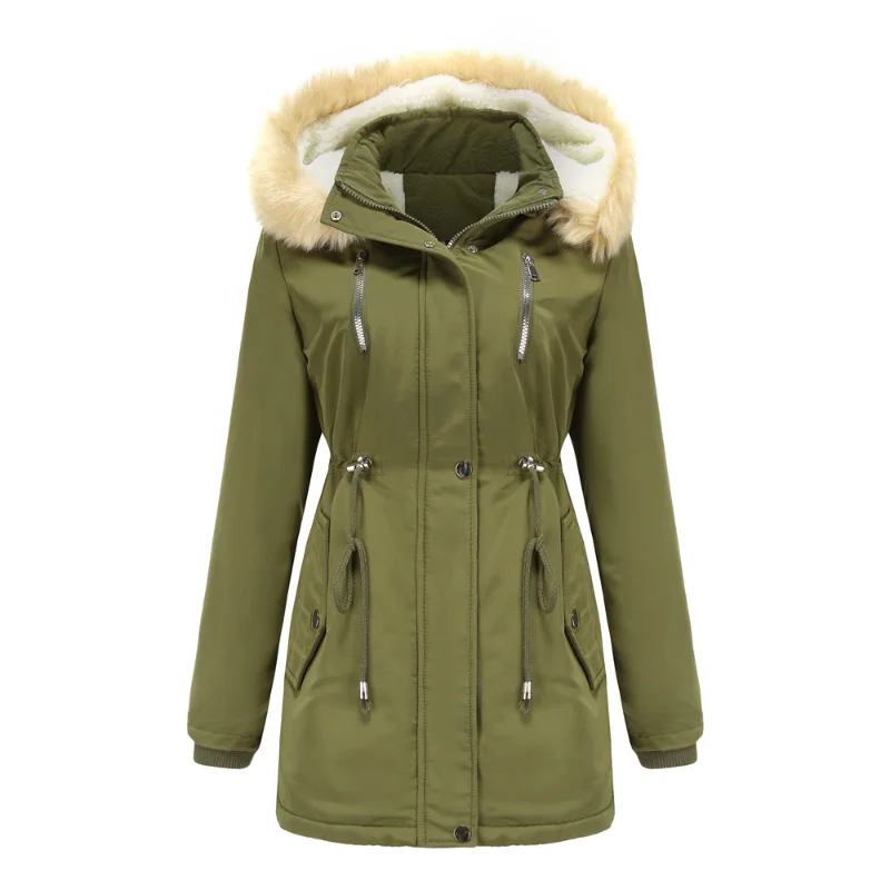 Winter 2021 Women's Thick Lamb Velvet Coat Loose Women's Padded Jacket with Detachable Hat Plus Fleece Female Casual Outerwear