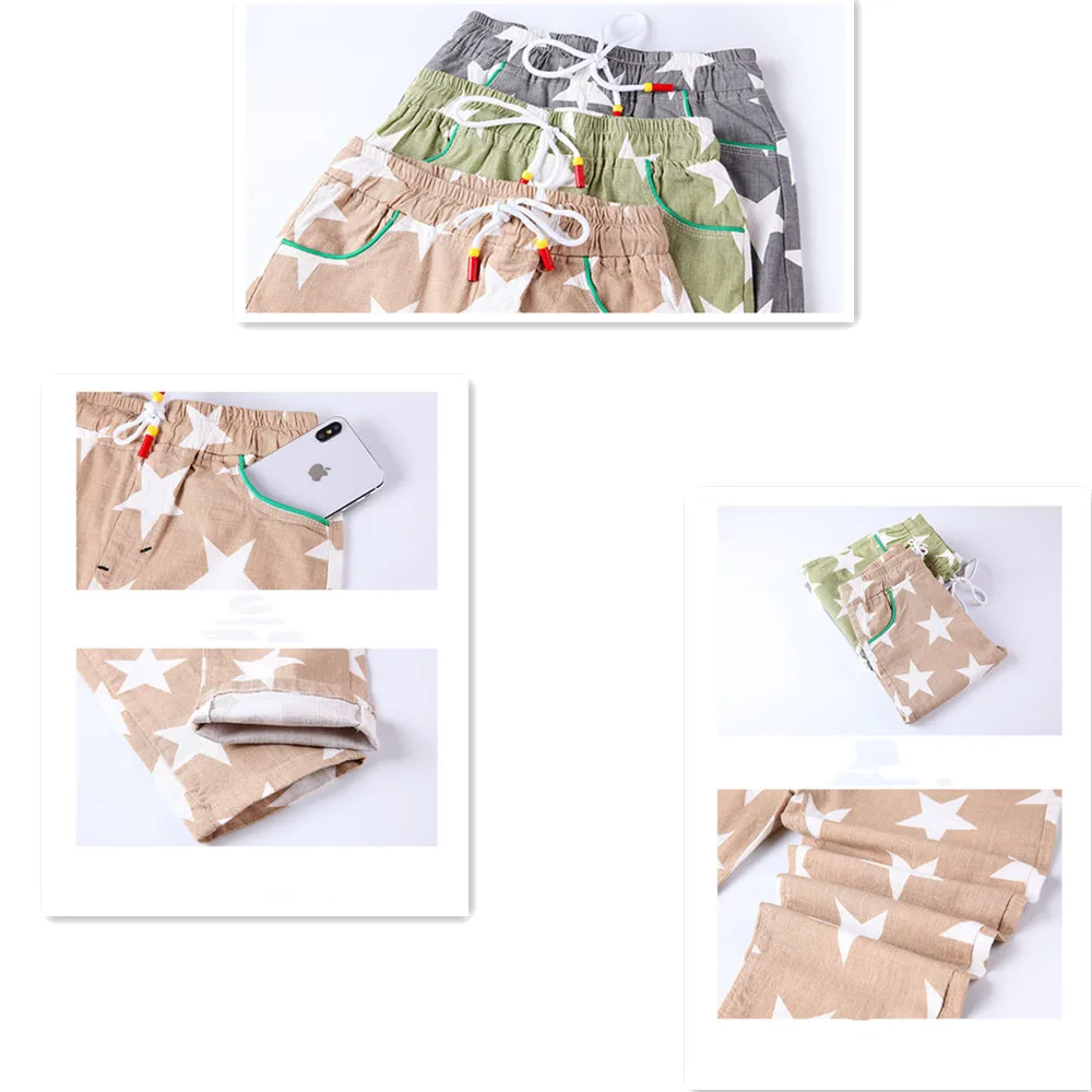 

Boys Pants Summer Thin For 5-16T Boy 2020 New Cotton Linen Casual Anti-mosquito Pants Five-pointed Star Printed Pants