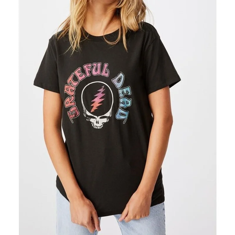 

Vintage T Shirts for Women Letter Print O Neck Short Sleeve Tops Loose Casual High Street Fashion Clothing 2021 Summer Plus Size