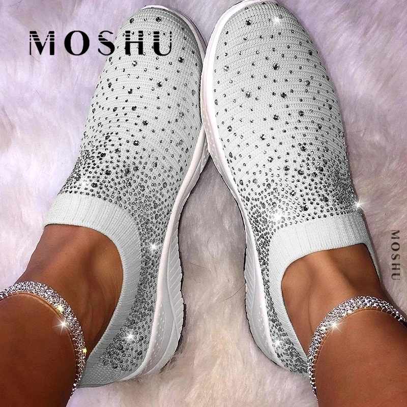 Fashion Sock Sneakers Women Bling Vulcanized Shoes Woman Tenis Feminino Casual Slip on Loafers Shoes Zapatos De Mujer
