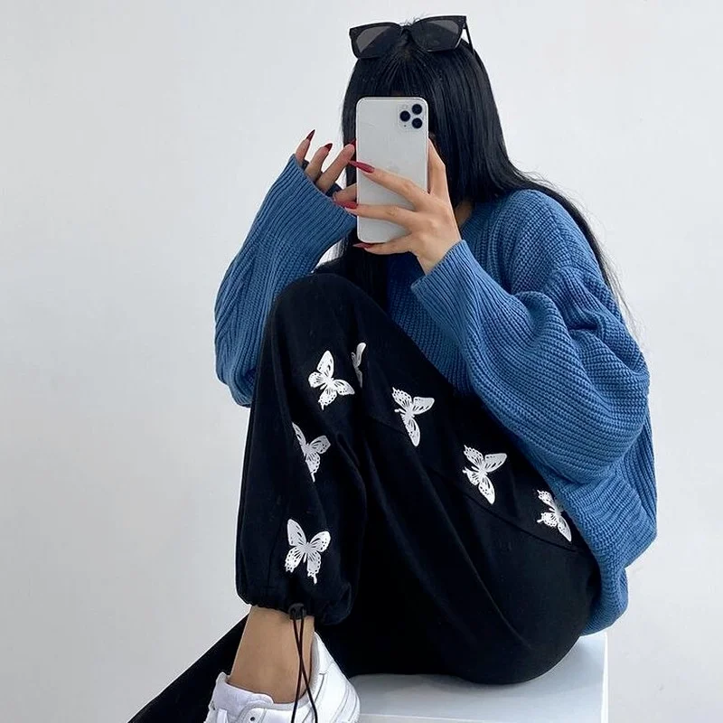 

MINGLIUSILI Korean Style Sweatpants Women Spring Fashion 2021 Pring Joggers Women Streetwear Black High Waist Casual Trousers