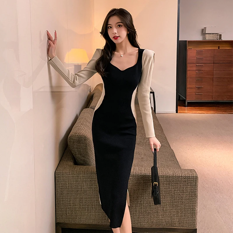 

Модная женская винтажная уличная одежда в Корейском стиле миди-вечерние с вырезом сердечком элегантное облегающее обтягивающее женское пл...