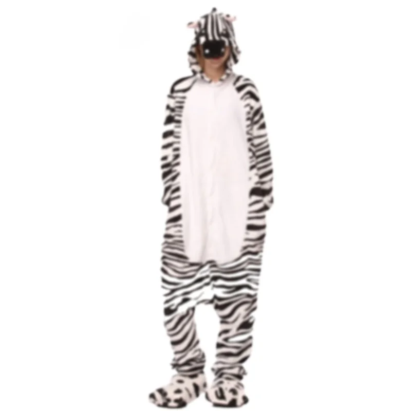 

Matching Pajamas Nightgown Sleep Top Flannel Cute Female Couple Long Sleeve Cartoon Animal Zebra Style Full Length Autumn Hooded