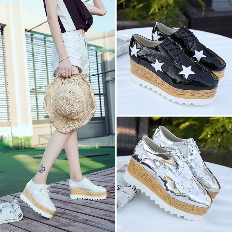 Женские кроссовки на платформе Кожаные Туфли оксфорды толстой подошве со