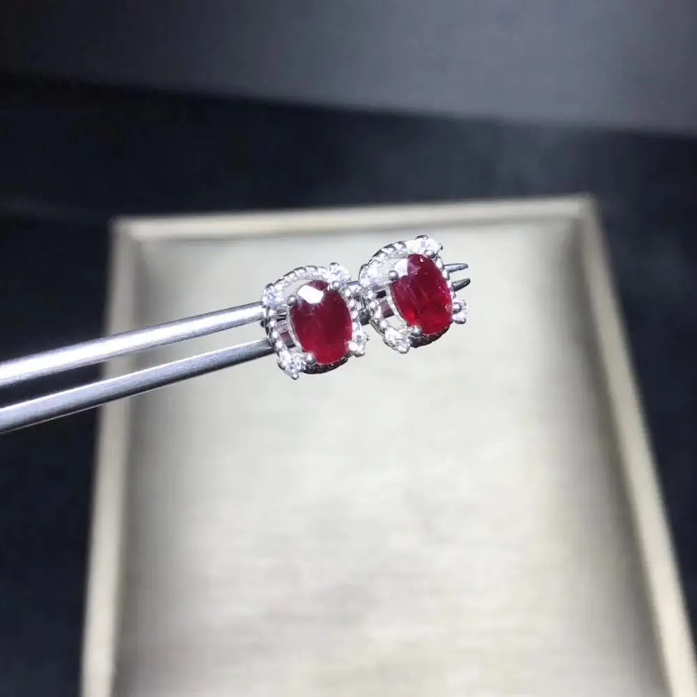 Серьги с натуральным Рубином серебро 925 пробы реальное фото драгоценные камни