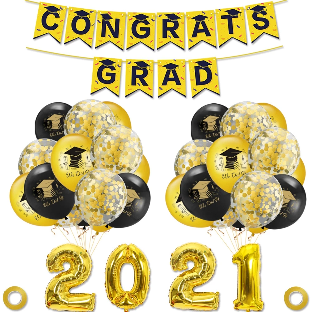 

Graduation Balloons Set Gold Silver Black Latex Balloon Confetti Ballons 2021 Congratulation Grad Party Decoration Supplies