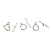5 sets zinc based alloy clear rhinestone toggle clasps drop heart round silver color for diy bracelet jewelry making accessories