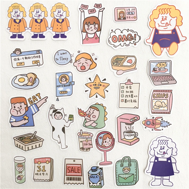 

28 Sheets Ins Curly Hair Girl Small Labels Sticker Kawaii Notebook DIY Mobile Phone Shell Decorative Stickers School Stationery